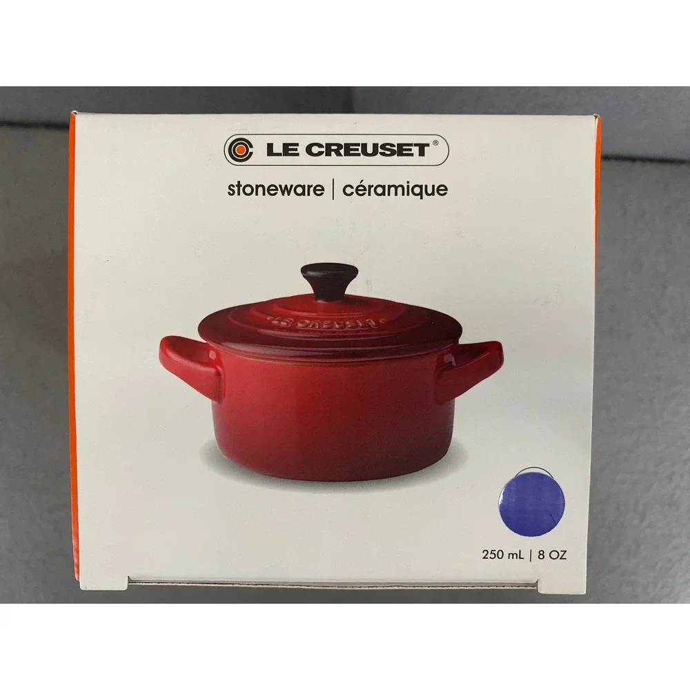 Le Creuset Set of 2 Mini Round Cocotte 8oz Cobalt Blue Stoneware PG1160-10 NEW